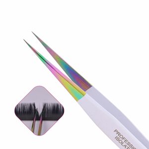 Extensiones de pestañas de acero inoxidable de alta calidad pinzas de punta recta Color blanco con punta dorada, pinzas de aislamiento Etiqueta Privada - Product Image 3