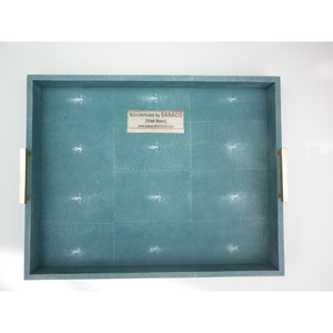 Bandeja de Té Turquesa de Lujo Modelo 045 de DAPHOCO, 0.62x0.49x0.09, Vietnam, 100% Hecha a Mano, Imitación Piel de Tiburón, Práctico Asa de Madera para Servir - Product Image 3