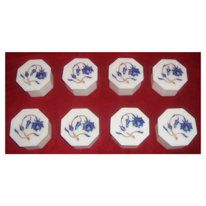 Antique Handmade Regular Design Marble Inlay Jewelry Boxes, Marble Octagonal Jewelry <b>Box</b> - Product Image 1