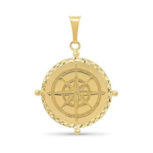 Gemnel Yiwu Gemnel 14k gold charm 12mm disc pendant compass coin necklace silver