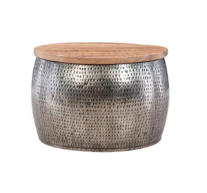 Table de meubles design martelé dessus en bois pour la maison hôtel salon Table en fer décorative Table de meubles de couleur argent et marron - Product Image 2