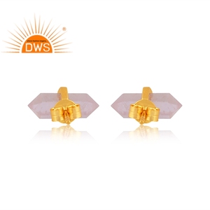 Boucles d'oreilles en forme de crayon en argent sterling, quartz rose naturel, fabrication de bijoux - Product Image 4