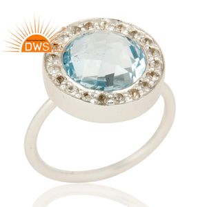 แหวนพลอยโทแพซสีน้ำเงินขาวสวยงาม ชุดแหวนเงินแท้ดีไซน์เนอร์สำหรับผู้หญิง ผู้จำหน่ายเครื่องประดับ - Product Image 2
