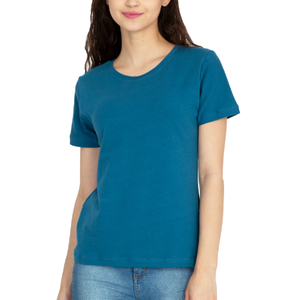 Camiseta de manga corta para mujer, camisa 100% de algodón con cuello redondo, informal, de punto, liso, teñido, con patrón Regular - Product Image 2