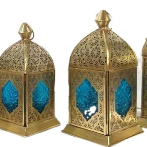 Moroccan Hexagonal Decorative Lantern Candle Holder Antique Gold Wedding Metal Lantern - Product Image 1