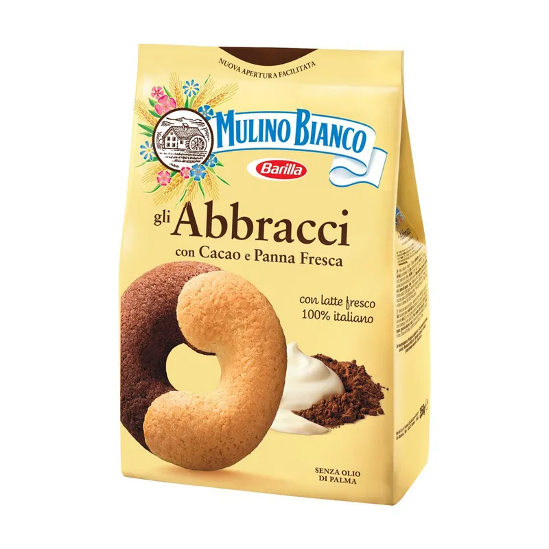 top italian biscuits with cocoa and fresh white cream cookies 350Gx12 ABBRACCI MULINO BIANCO BARILLA