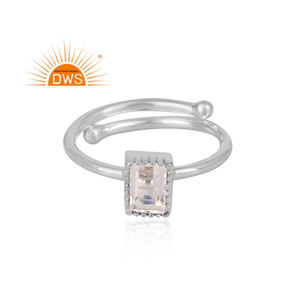 Bague ajustable en argent sterling 925 avec pierre précieuse en quartz taillée en rectangle, sertie dans un cadre, certifiée GIA, pour bijoux féminins - Product Image 2