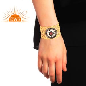 บุษราคัมโกเมนอัญมณีข้อมือผู้ผลิตเครื่องประดับอินเดีย18พันชุบทอง925เงินของผู้หญิงกำไลข้อมือเครื่องประดับ - Product Image 4