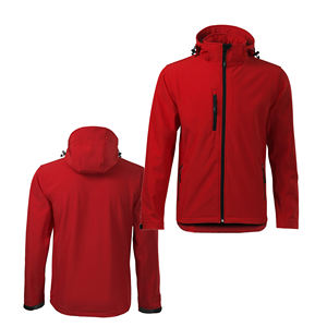 Chaqueta Softshell para caballero, capucha extraíble roja, a prueba de viento, transpirable, ecológico, de secado rápido, bordado, patrón de logotipo sólido - Product Image 1