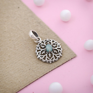 Blue Ocean Larimar Gemstone Mosaic Flower Design Handmade 925 <b>Silver</b> Charm Pendant Fine Jewelry for Girls Manufacturer Supplier - Product Image 1