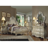 Ensemble de meubles de chambre à coucher en teck style vintage, finition blanche moderne, 4 pièces, pour lit Queen, léger