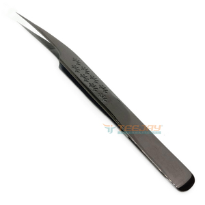 TEEJAY Plasma Black Lady Angular Stainless Steel Smooth Tip Isolation Eyelash Tweezers with Perfect Grip and Fine Tip - Product Image 1