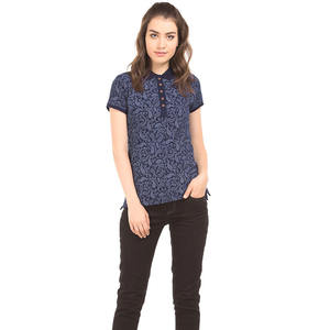 Polo Femme Bleu Floral Décontracté Tricoté Streetwear - Product Image 5