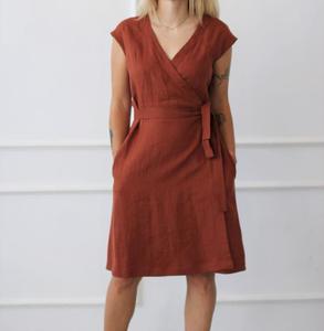 Nuevo Vestido Cruzado de Lino 100% Color Sienna, Cuello en V, Mini, Formal, Sin Mangas, Sexy, Transpirable, con Borlas, para Mujer - Product Image 1