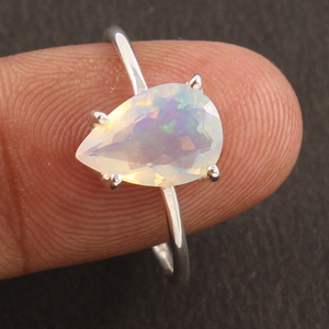 Anillo de compromiso único de ópalo etíope, joyería sencilla de piedras preciosas auténticas azules, sortija de apilamiento facetada de pera, regalo de boda - Product Image 2