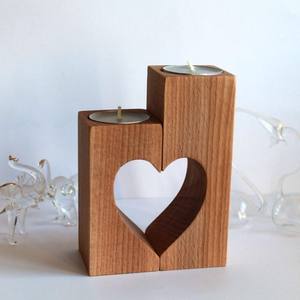 <span class=keywords><strong>Bougeoir</strong></span> en bois rustique en forme de cœur, cadeau de mariage, pour la saint-valentin, décoration de maison - Product Image 1