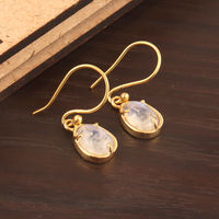 Haute qualité véritable arc-en-ciel sapin pierre de lune broche réglage crochet Style laiton boucle d'oreille 18k plaqué or minimaliste oeuf forme boucle d'oreille