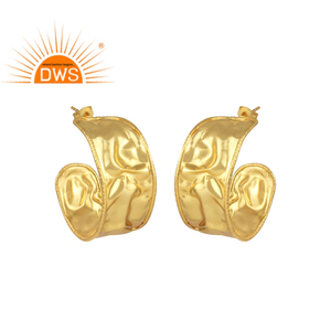 Plain Gold Plated 925 Sterling Silver Round Hoop Casual <b>Handmade</b> <b>Earrings</b> Jewelry Wholesaler - Product Image 1