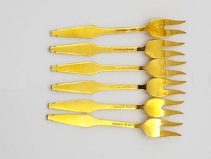 Enameled Gold Stainless Steel Fork Set With Stylish Design Perfect for Restaurant and Hotel Event <b>Tabletop</b> Serving Set Of 6 Pcs - Product Image 2