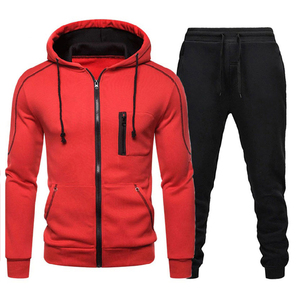 Hooded Red Zipper Adjusting <b>String</b> Jacket With Full Sleeve Multi Color Men Tracksuit Bottom And Trousers Set For Men - Product Image 3