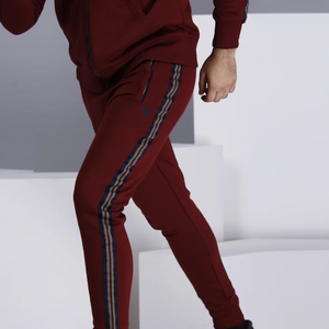 Ensemble de survêtement respirant pour homme, couleur bordeaux foncé, avec fermeture éclair, manches longues, vêtements de sport pour adultes - Product Image 3