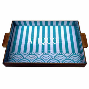 Bandeja de madera pintada con estampado multicolor última y moderna bandeja decorativa con estilo lacado bandeja de servicio inteligente superventas esmaltada - Product Image 5