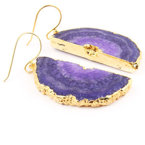 Natural Half Solar Quartz Electroplated Gemstone <b>Earring</b> <b>Hook</b> Drop Dangles for Women Agate Slice Fine Fashion Dangling <b>Earrings</b> - Product Image 5