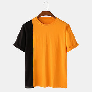 Camiseta de algodón a rayas informal para hombre, manga corta, cuello redondo, 100% algodón, 200 gramos, teñido liso con bolsillo de parche - Product Image 1