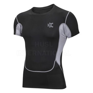Chemises courtes de compression pour hommes LOGO personnalisé Vêtements de fitness pour la musculation Tops en tissu tricoté pour l'amincissement - Product Image 1