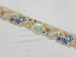 Encajes bordados en tonos beige y azul, bordado floral intrauditivo, adecuado para proyectos artesanales - Product Image 6