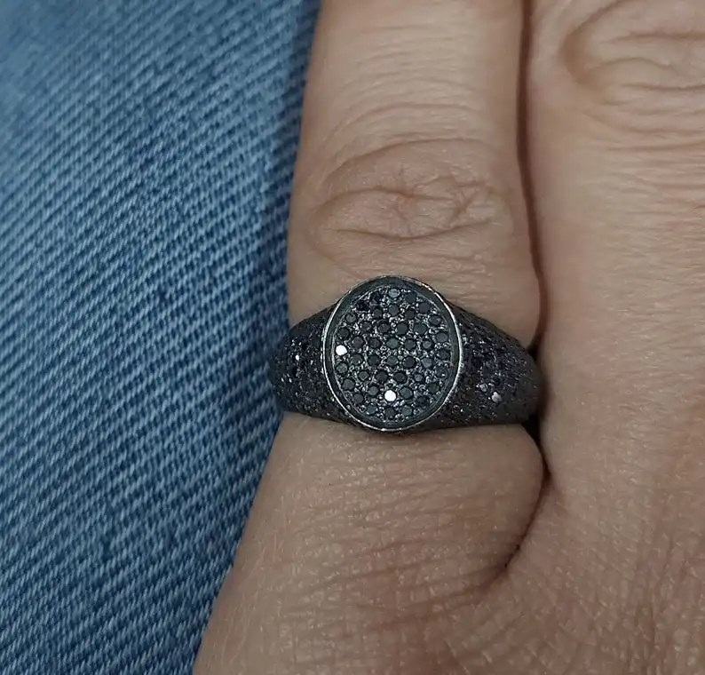 Chevalière diamant noir en argent Sterling 925, anneau secret en argent nouvelle collection