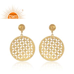 Pendientes de gota redondos de circonia blanca para mujer, aretes colgantes de plata 925 chapados en oro amarillo, joyería al por mayor - Product Image 3