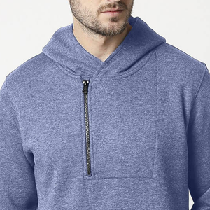 Sudadera con capucha/sudaderas con capucha lisa de ajuste clásico con logotipo personalizado bordado estampado azul marino Melange sudaderas con capucha con panel de cremallera estilizado - Product Image 2