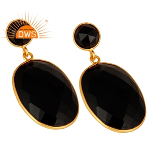 Natural Black <b>Onyx</b> Gemstone <b>Earring</b> Wholesale Gold Plated Silver Dangle <b>Earrings</b> Manufacturer Supplier - Product Image 2