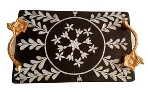 Plateaux de service en nacre grise en gros, 30x30 cm, base en bois, incrustation d'os, artisanat de qualité, certifié EPCH pour - Product Image 3