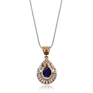 Pierre de saphir coupée en forme de poire avec Baguette en Zircon, breloque authentique turque, vente en gros, bijoux en argent 925 - Product Image 2