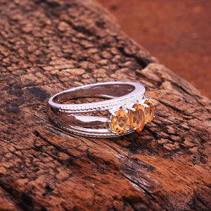 Anillo de Plata de Ley 925 de alta calidad, anillo de tres piedras preciosas de citrino Natural para bodas, fiestas, venta al por mayor - Product Image 2