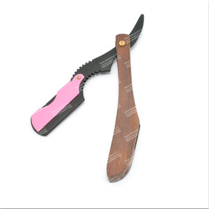Maquinillas de afeitar de peluquero de borde recto de madera negra y rosa, cuchillos de afeitar de acero inoxidable para herramientas de extensión de cabello - Product Image 3