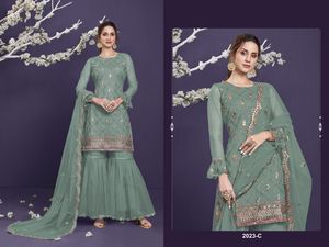 Nouveau Design de qualité supérieure Satin Georgette et broderie et pierre Salwar Kameez du fournisseur indien - Product Image 4
