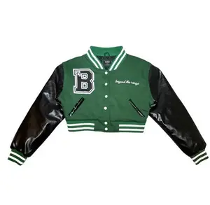 Custom Fall Women Cropped Varsity Jacket Letterman Jackets Long Sleeves Coats Bomber Baseball Varsity Jackets By Amalfi