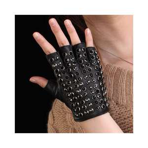 Gants de sport unisexes en cuir, style Punk, demi-doigt, gants de conduite, de travail, couleur: noir, taille: M, nouvelle collection - Product Image 6