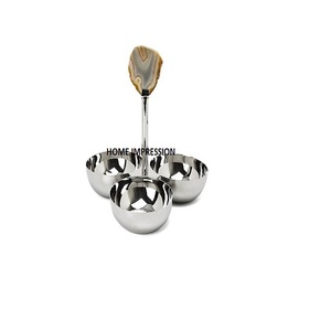 3 Section Metal Nut Bowl with Agate Handle - Product Image 1