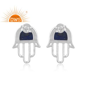 Blue Lapis Lazuli Gemstone <b>Studs</b> Wholesale 925 <b>Fine</b> Silver Hamsa Hand Shape <b>Stud</b> <b>Earrings</b> Jewelry Classic Collection - Product Image 3
