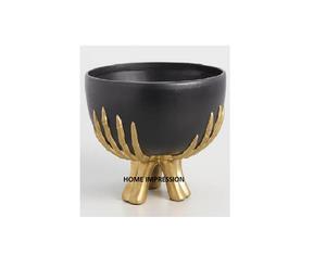 Bol de service en métal en aluminium écologique et jetable de qualité supérieure nouveau support de base en forme de main de concepteur attrayant bol noir - Product Image 1