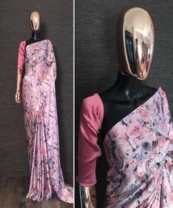 Saree attrayant de travail de dentelle de broderie de georgette avec la fabrication non cousue de vêtements de mariage de chemisier prix de gros vêtement ethnique - Product Image 2