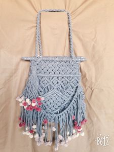 Bolsos de Macramé con Borlas Anudadas a Mano, Color Natural, Tamaño Personalizado, para Compras o Playa, Artesanía de Calidad, Moda - Product Image 4