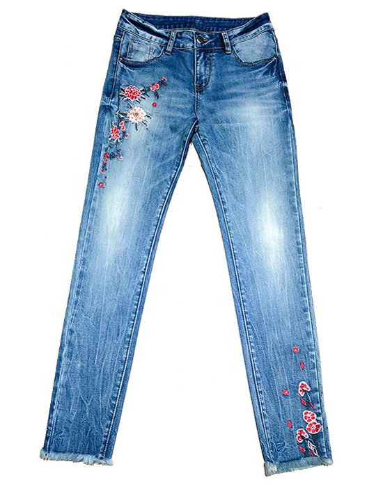 Latest High Quality ladies denim Jeans five Pockets Jeans Women Denim With Embroidery Design