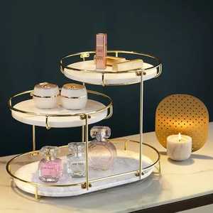 ORGANISATEURS COSMÉTIQUES EN MÉTAL MARBRE NATUREL ORGANISATEURS DE MAQUILLAGE POUR SALLE DE BAIN CHARIOT DE BAR - Product Image 1