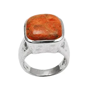 Bestseller Klassiker Design Hammer Band Sterling Silber Schwamm Koralle Edelstein Ring für Herren schmuck