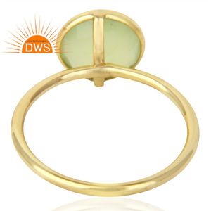 Indian 18k Gold Plated 925 Sterling <b>Silver</b> Bezel Setting <b>Stacking</b> <b>Ring</b> Prehnite Chalcedony Gemstone Trendy Party Jewelry for - Product Image 2